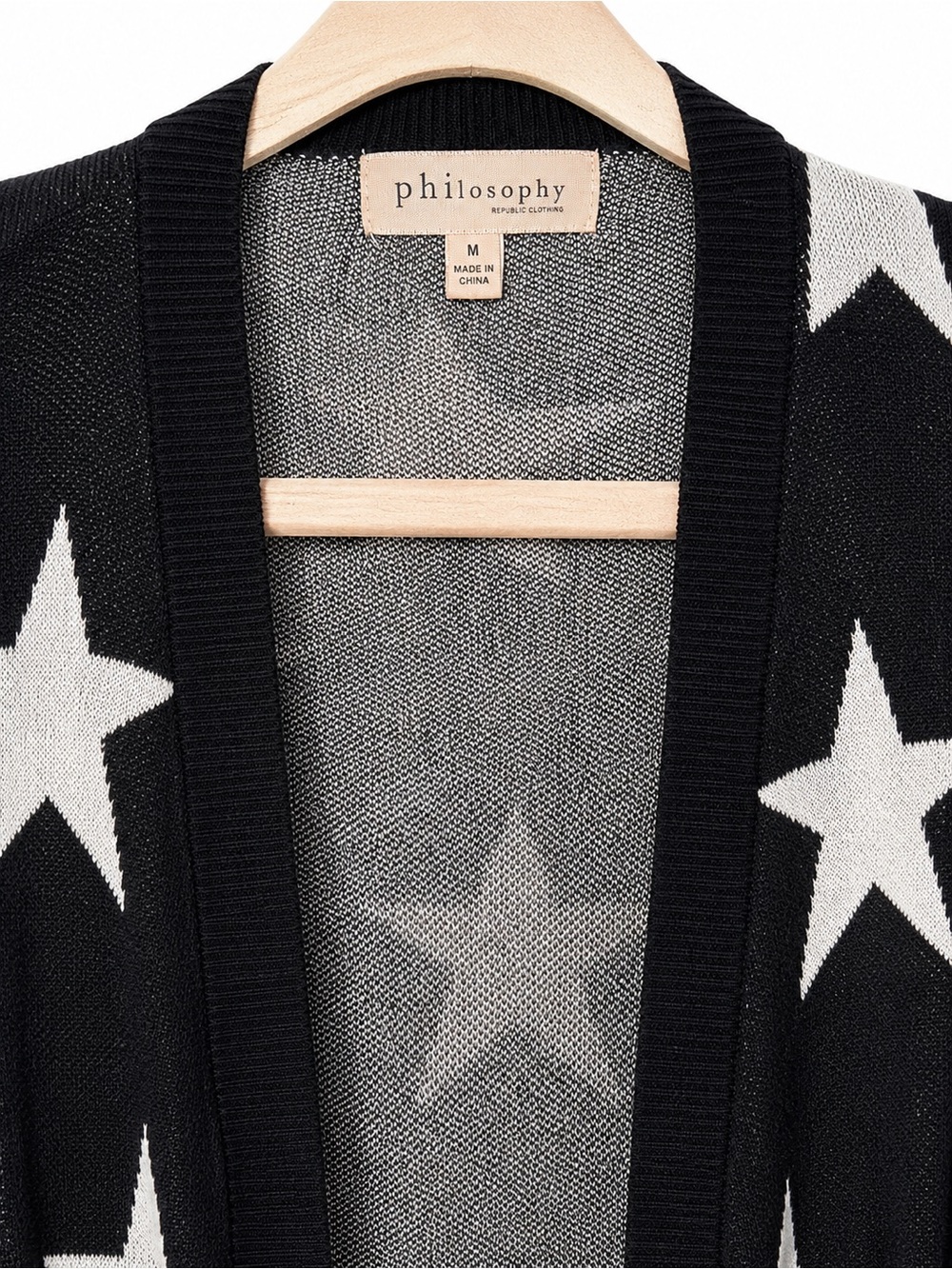 Philosophy Black Open Cardigan with White Star Print - Picture 2 of 3